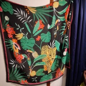 Large Rainforest Print Scarf Old‎ Navy VGUC Flora Fauna Cheetah Leopard